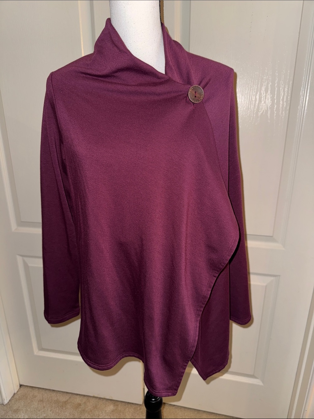 PETITES - Plum Asymmetrical Button-Front Sweater - Size LP